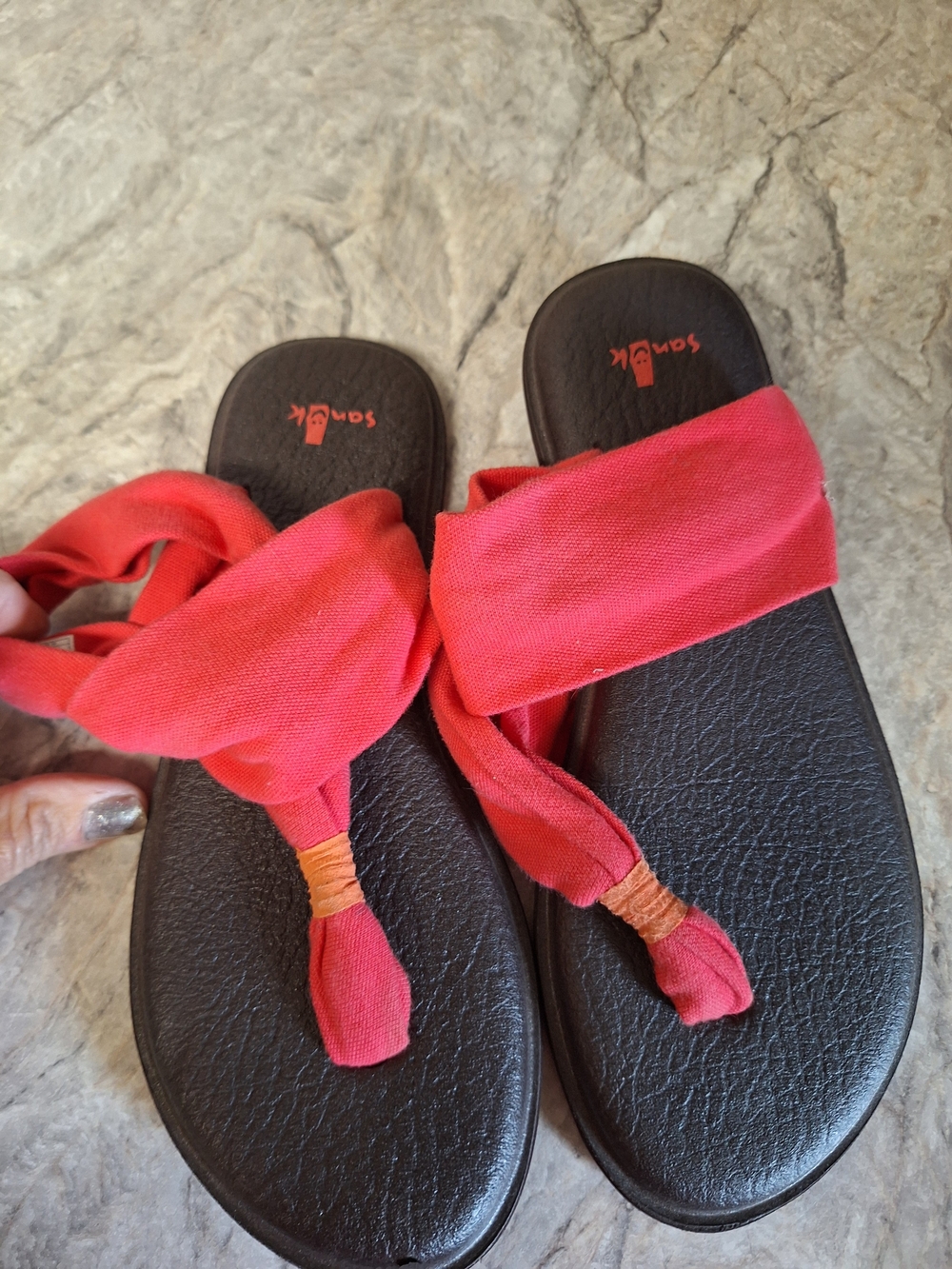 Sanuk Red Fabric Yoga Sling Sandals